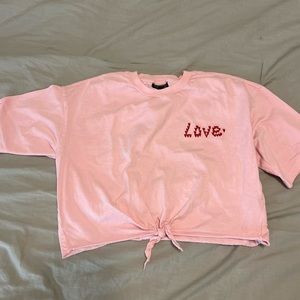 topshop pink love tied crop top